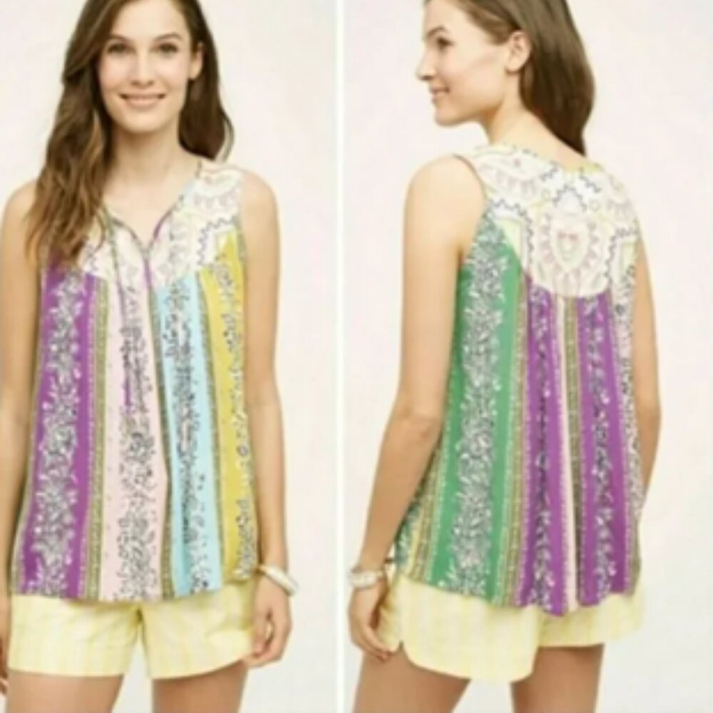 Anthropologie One September Pastel Patchwork Print Tank Blouse - Size S